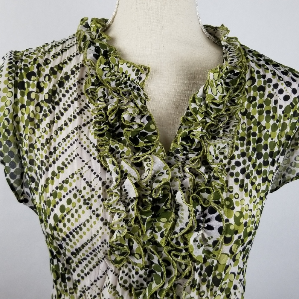 Alison Taylor green blk and grn ruched blouse SZ M